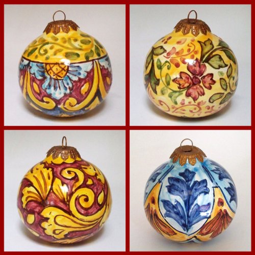 Hand Painted Italian Ceramic 3.5-inch Christmas Balls Ornaments Set of 4 Pieces - Handmade in Sicily