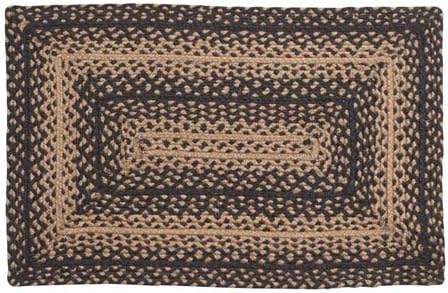 IHF Home Decor New Braided Rug Ebony Design Rectangular Area Rugs for Kitchen Floor 100% Jute Fabric Black with Tan Color