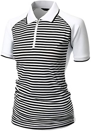 Xpril Women's Striped Collar Short Sleeve Zip up Style T-shirt