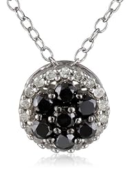 Sterling Silver Black and White Diamond Cluster 1/2cttw Pendant Necklace, 18"