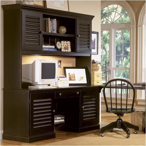 Riverside Furniture 47033 / 47034 Coastal 66" W Computer Desk with Hutch in Antique Black