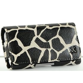 High Quality Genuine Leather with Giraffe Designer Leather Pouch Case for AT&T iPhone 3G, 3GS, i637 Jack, Instinct S30, Nokia E71 / E71x, E73 - Horizontal Black Case Pouch Holster