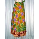 Vintage Silk Saree Reversible Green Brown Wrap Around Skirt