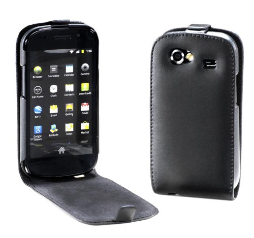 MaryCom PREMIUM QUALITÄT Leder Handytasche schwarz für Samsung Google Nexus S i9023 und i9020 Smartphone + Gratis Displayschutzfolie
