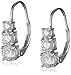 Amazon Collection Platinum Plated Sterling Silver Cubic Zirconia Three Stone Leverback Earrings
