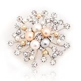 Bridal Silver Plated Elegant Vintage Round Tri Color Pearl Flower Brooch