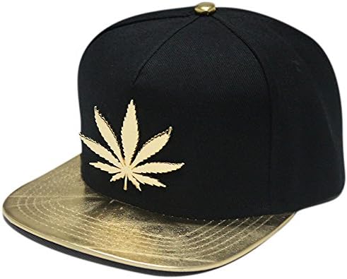 Kimmy Adjustable Maple Leaf Shape Studded Flat Bill Caps Gold