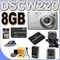 Sony Cybershot DSC-W220 12.1MP Digital Camera w/ 4x Optical Zoom and Super Steady Shot Image Stabilization (Silver) 8GB BigVALUEInc Accessory Saver NPBG1 Battery/Rapid Charger Bundle + MORE