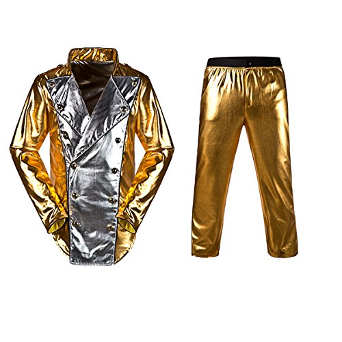 Michael Jackson World Tour Gold History Jacket with Pant Mj Costume (us S-/ asia S, GOLDEN)