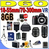 Nikon D60 10.2MP Digital SLR Camera with Nikon 18-55mm f/3.5-5.6G VR AF-S DX Zoom-Nikkor Lens and 55-200mm f/4-5.6G VR ED AF-S DX Zoom-Nikkor Lens PLUS 8GB SDHC Memory Card - Extra Lithium Ion Battery - Quick External Charger - TWO 3 Piece Filter Kits - Digital Flash - Professional Travel Hard Case - Full Size Tripod - D60 (25436) BigVALUEInc Accessory 2-Lens Saver Bundle + MORE!
