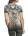Affliction Sinful Women Shirt Short Sleevs Heart Rose Wings Cross Vneck in Brown