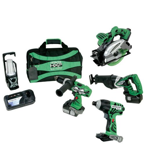Hitachi KC18DBLS 18V Lithium-Ion 4-Tool Cordless Combo Kit w/ FREE Impact Driver - Includes Hammer Drill/Driver, Impact Driver, Circular Saw, Reciprocating Saw & Light