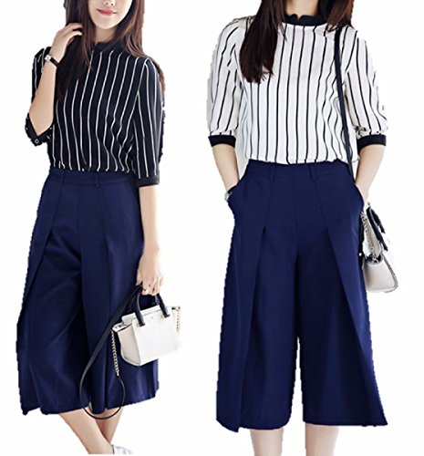 （エヌアンドティー） N&T レディース セットアップ ストライプ柄 ブラウス ハイウエスト ワイドパンツ 2点 セット デート 二次会