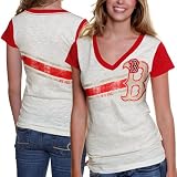 MLB Boston Red Sox Ladies Zone Coverage V-Neck T-Shirt - Cream (XX-Large)