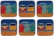 Castle Melamine Beach Huts & Campervans Coasters - Set of 6