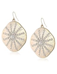 ABS By Allen Schwartz Gold Tone and Pave Circle Shape Large Stone Drop Earrings