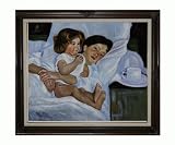 Art Reproduction Oil Painting - Breakfast in Bed with Vintage Cherry Frame - Cherry Finish - 26" X 30" - Hand Painted Framed Canvas Art