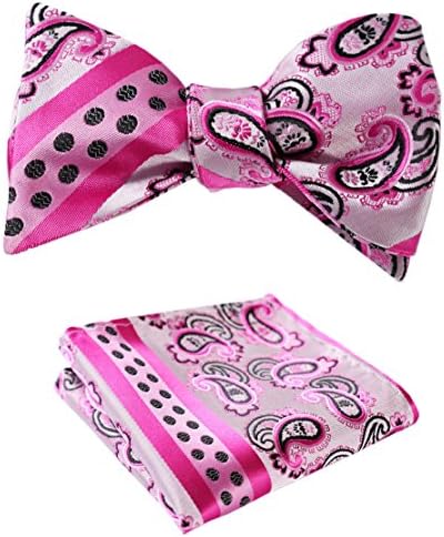 SetSense Men's Paisley Jacquard Woven Self Bow Tie Set One Size Pink / Black / White