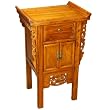 Handmade Asian Furniture - 20" Oriental End Table / Storage Cabinet With Carved Trim Natural Finish