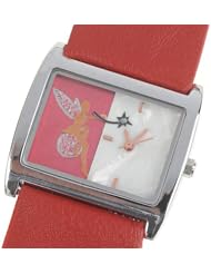Orient Idea Ori-0302E Leisure Style Rectangular Case Slim Design Quartz Watch with Synthetic Leather Band for Female - Red