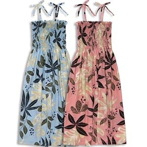 Smocked Dress - Jungle Leaves Versatile Ties Hawaiian Aloha Smocked Sun Dress