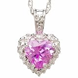 10k White Gold Heart Shaped Lab-Created Pink Sapphire and Diamond Pendant