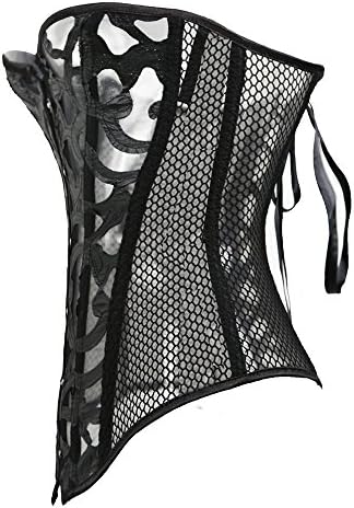 Doublean Women Black Sexy Lace Mesh Bustier Waist Corset Waist Cincer Overbust