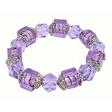 Bracelet - B27 - Faceted Glass Beads and Square Murano Style Glass Beads - Stretch ~ Tanzanite (Purple Blue)
