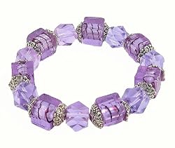 Bracelet - B27 - Faceted Glass Beads and Square Murano Style Glass Beads - Stretch ~ Tanzanite (Purple Blue)