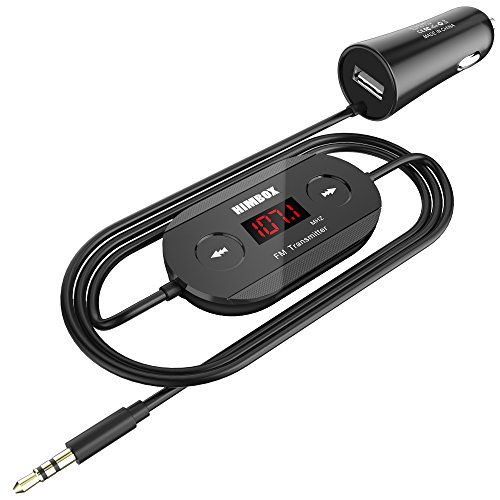 iClever Himbox HB-F01 Wireless FM Transmitter Radio Adapter Car Kit with Powerful 2.4A USB Charger 3.5mm Audio Plug Black