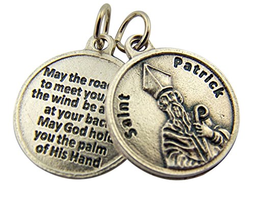 L&MLumen Mundi L&M Silver Toned Base Catholic Patron Saint Patrick Medal with Prayer Back, 3/4 Inch