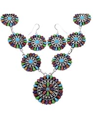 Turquoise Multicolor Sterling Silver Link Necklace Set NS28735