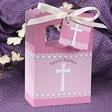 Delicate Pink Cross - Classic Personalized Baptism Favor Boxes