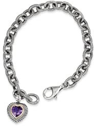 14k Yellow Gold Sterling Silver with y 5.24Amethyst Heart 7.5in Link Bracelet