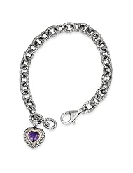 Sterling Silver W/14ky 5.24amethyst Heart 7.5in Link Bracelet