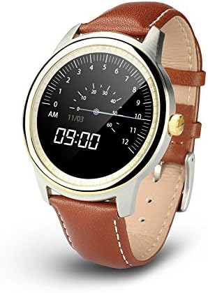 Sunflower DM365 Bluetooth Smart Watch Waterproof Leather Strap Full HD IPS Screen Pedometer Sleep Monitor Fitness Tracker For IOS Android Smartphone (gold)