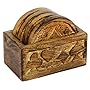 Icrafts Wooden Coasters Set of 4 Drink Coaster for Tea Cups Coffee Mugs Wine (design6)
