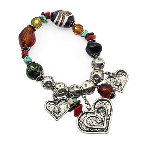 Heart Crystal Stone Stretch Charm Bracelet Fashion Jewelry
