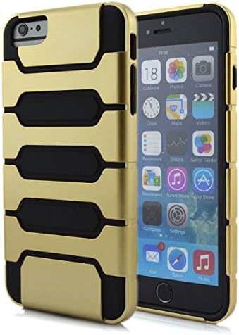 XYUN iPhone 6 Plus Case - Premium Armor Hybrid Bumper Cover Case (Dual Layer: Flexible TPU + Hard PC) Suit for Apple iPhone 6 Plus (5.5), Include a XYUN Mobile Phone Cleaner Dust Plug Gift ( Gold PC + Black TPU )
