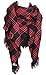Aesthetinc Oversized Simple and Chic Tartan Check Plaid Frayed Knit Blanket Scarf (Red/Black)