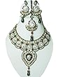 Bridal Necklace Set Maroon Green Stone Necklace Earring Maang Tikka 4pc Set