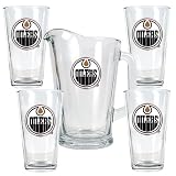 Edmonton Oilers 4pc Pint Ale Glass & 60oz Pitcher Set - Priamry Logo NHL Hockey