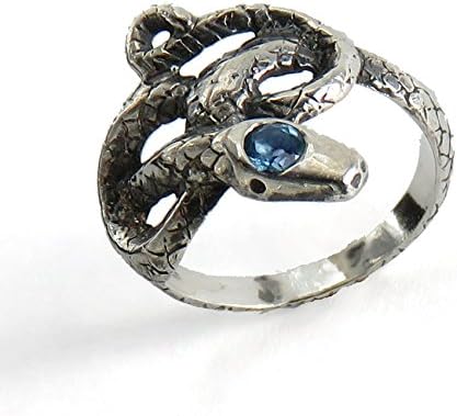 GeshaR Snake Ring - Eternity-shaped Sterling Silver Snake Ring with Sky-Blue Topaz