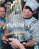 Ivan Rodriguez autographed 8x10 Photo (Florida Marlins) Pictured with 2003 World Series Trophy WS MV