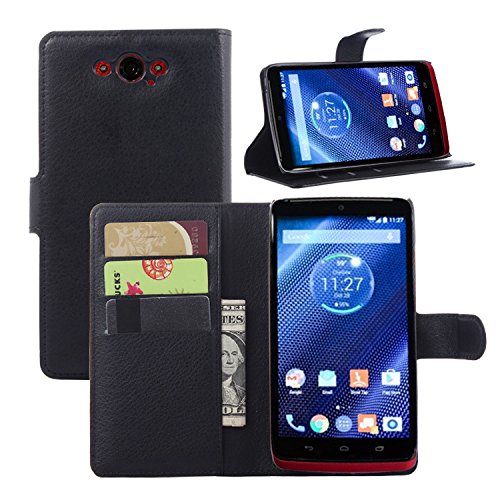 Motorola Droid Turbo Ballistic Nylon Case, Demomm(tm) Flip Pu Leather Wallet Case Holder Cover with Stand / Card Slot for Motorola Droid Turbo (Ballistic Nylon Only) (Black)