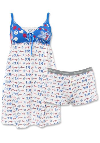 Scanty Peace Fingers White Sweetheart Chemise & Boxer - Final Sale!