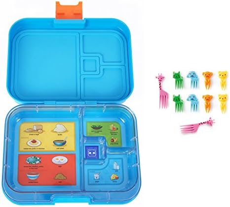 Leakproof Bento Box with Removable 4 Section Tray | Nontoxic, Easy to Clean, for Kids &amp; Adults | 16 Bonus Lunchbox Notes by Three Squares, (Blue Skies) + 10 Piece Bento Food Picks