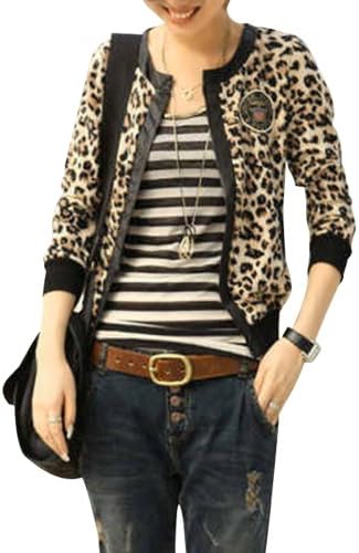 Chuangmei Womens Fashion Leopard Pattern Slim Cardigan Short Jackets