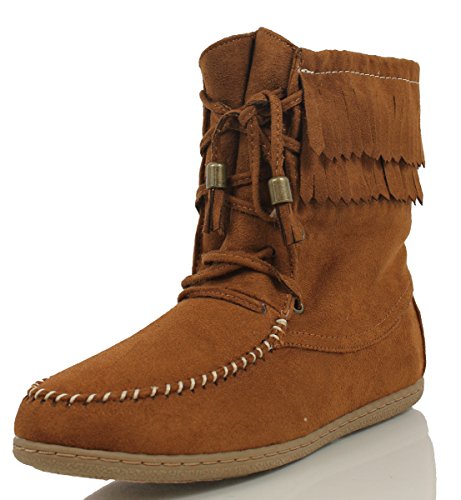 Soda Women's Tying Mukluk Faux Fur Suede Moccasin Ankle Boots