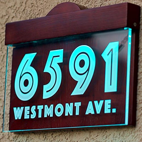 Acrylic Multi-Color LED Hand-Made Address Plaque, Solid Beech Wood, 12V Wall Adaptor Version